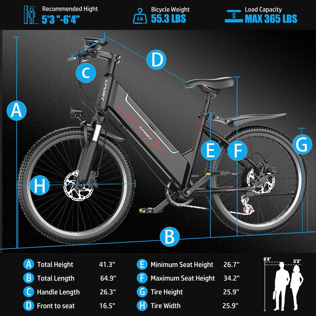 AZHAR G29 Electric Bike for Adults, 26 E-Mountain Bicycle,750W,Peak 1200W Motor 48V 10.4Ah Ebike UL2849