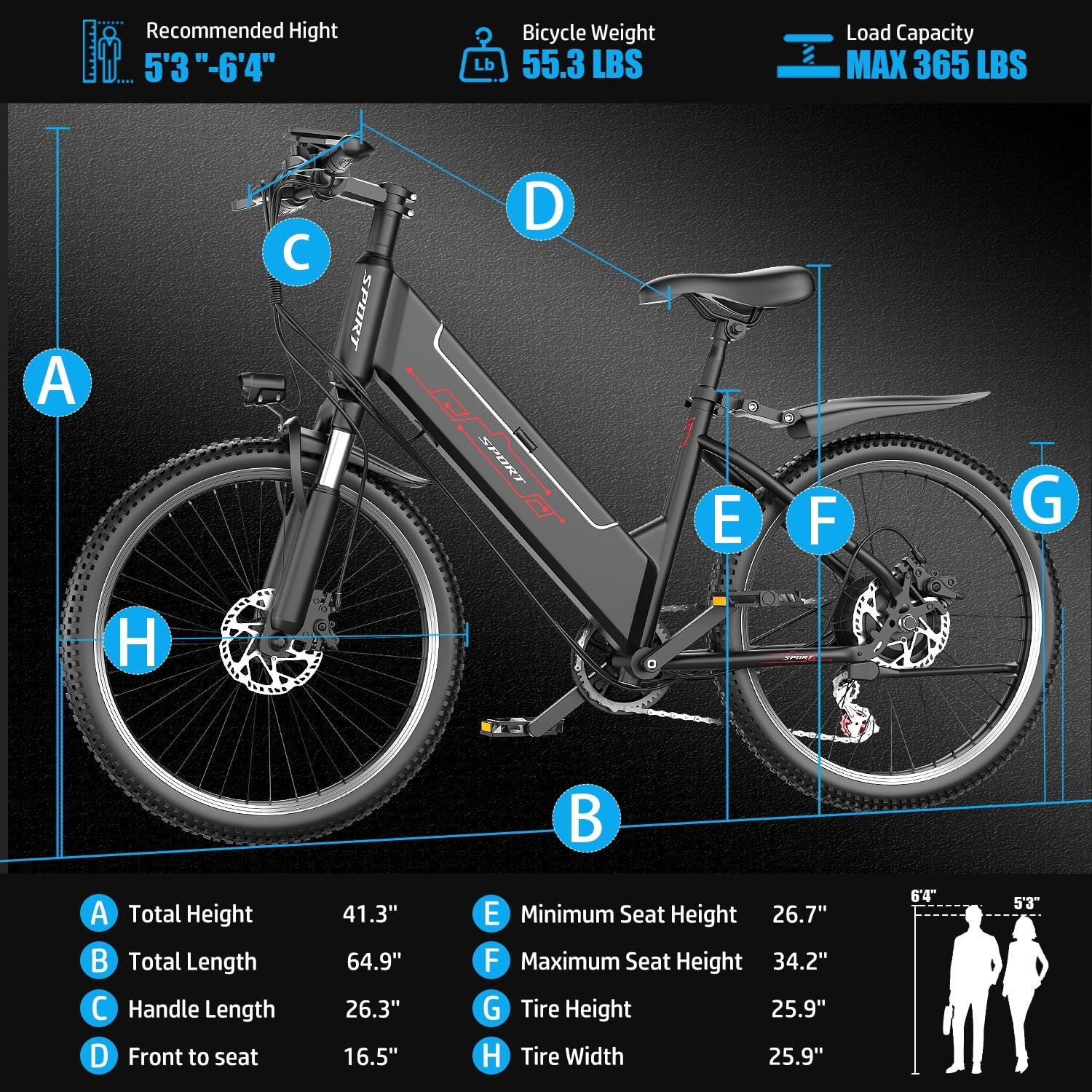 AZHAR G29 Electric Bike for Adults, 26 E-Mountain Bicycle,750W,Peak 1200W Motor 48V 10.4Ah Ebike UL2849