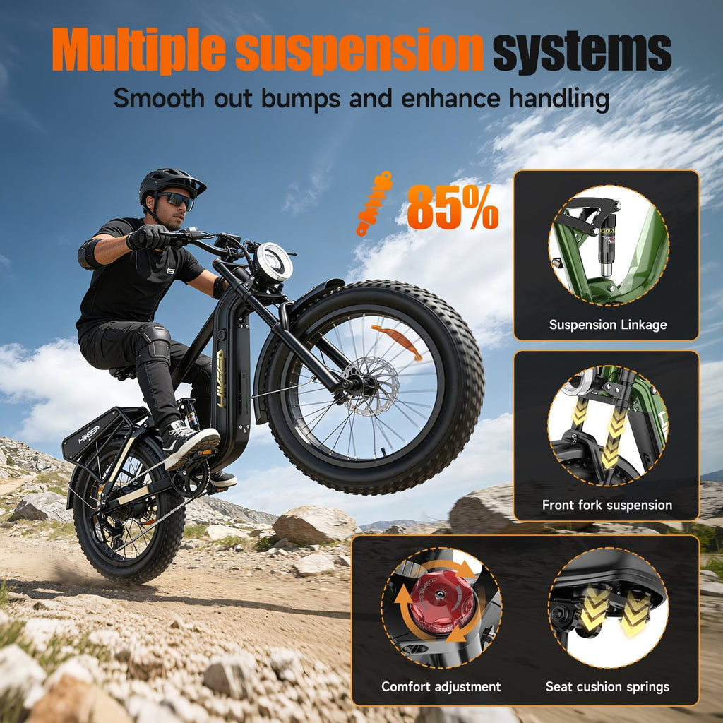 Helokeep 26 Green Fat Tire High Performance Cargo Electric Bike for Men, 4000W Peak 2000W, 40MPH, 48V 25Ah UL2849 Off-Road Ebike