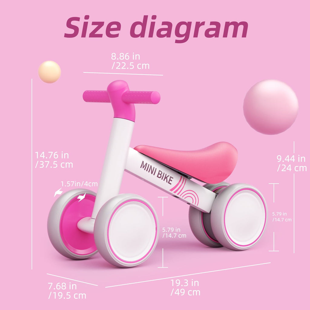 GLAF Baby Balance Bike for 12-36 Months , Toddler balance bike with 4 Wheels , Indoor & Outdoor Bike Riding Toy, First B-day Gift