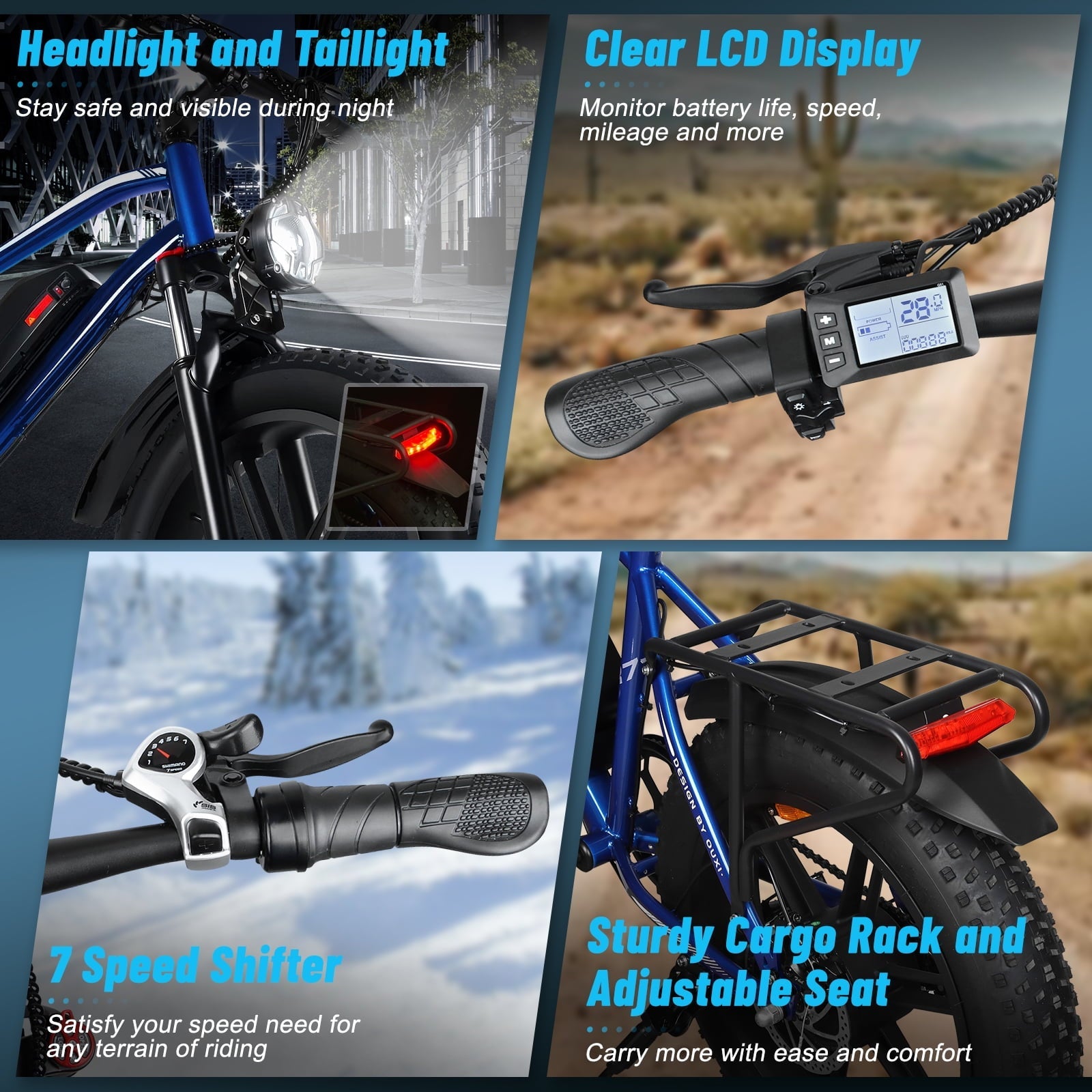 Hipatoo Peak 1000W Electric Bike for Adults, 20X4.0 Fat Tire E bike, 48V/13Ah Battery 25MPH Mountain Bike, 38 Miles Range Electric Bicycle for Cycling, 7-Speed E-bike, Ebike for Adults UL2849