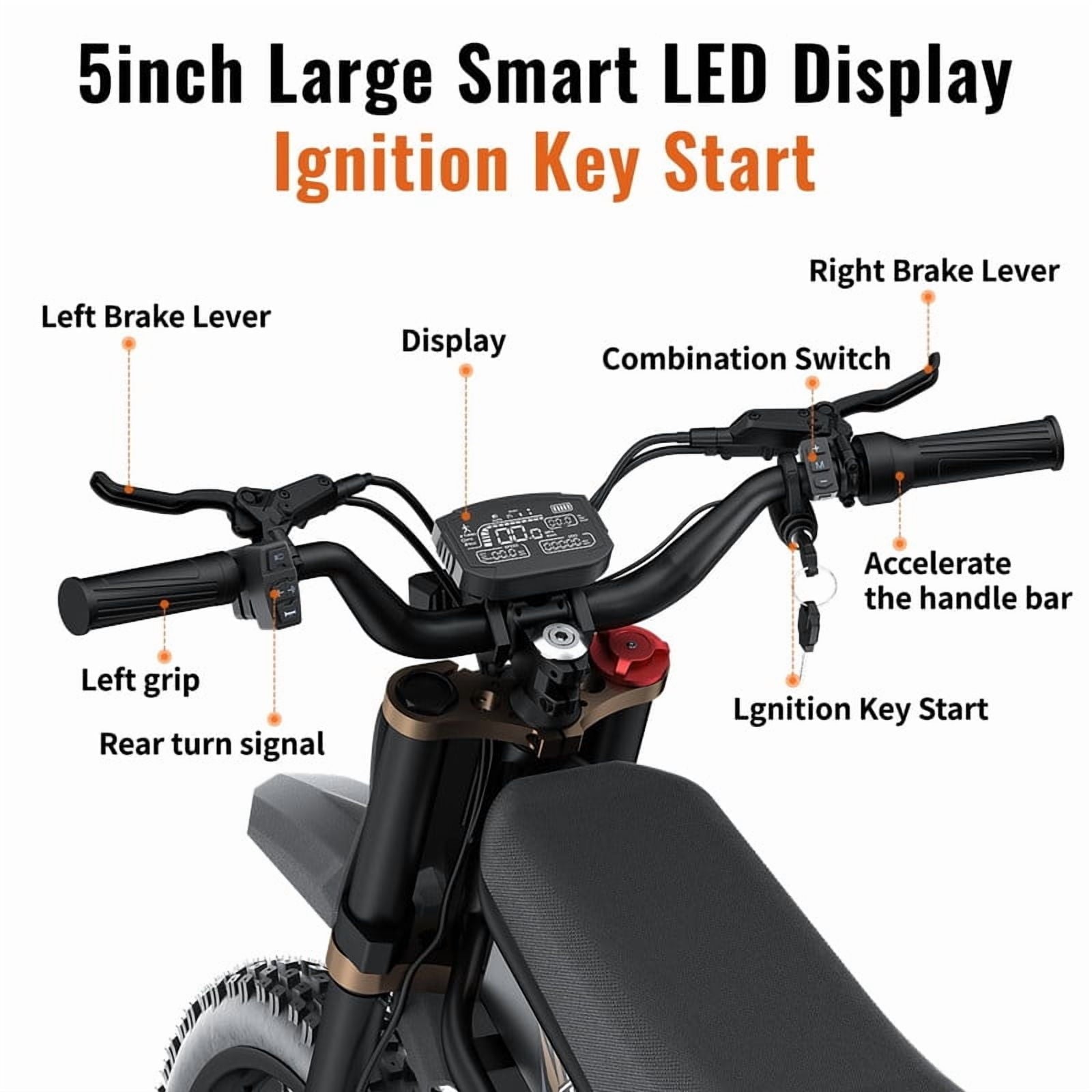 Riding'times GT54 PRO Electric Dirt Bike for Teens Adults,60V 25AH 40MPH Ebike with 14/12 Motorcycle Tire,3000W Dual Hydraulic Brakes Mountain Off-Road Dirtbike