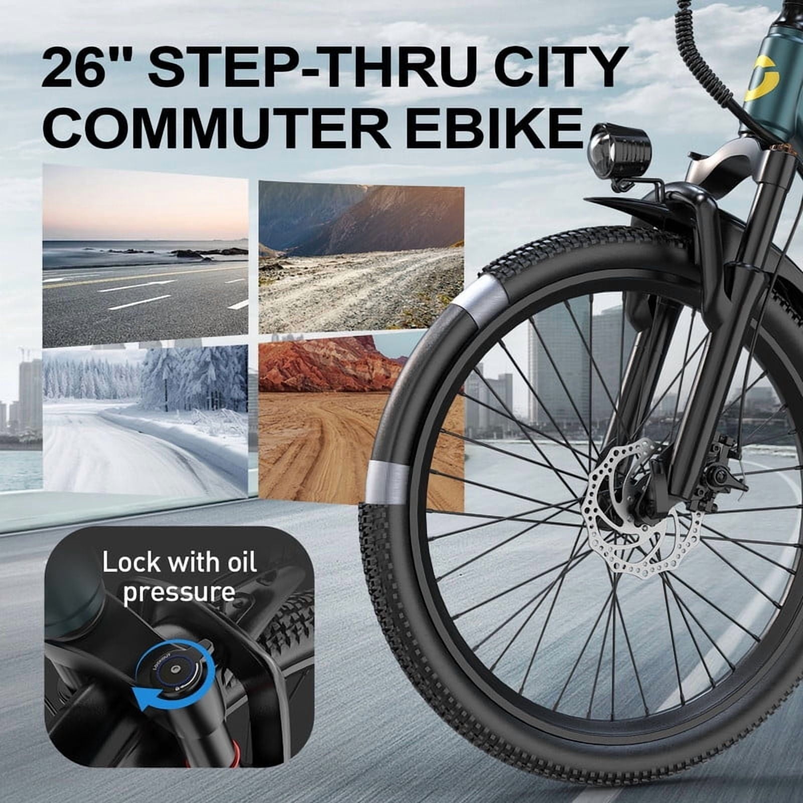 Unibike 26Electric Bike for Adults, Top Speed 22 MPH, 400W Ebike for Teens, 36V 10AH Lithium Battery, Mountain E Bike, Blue