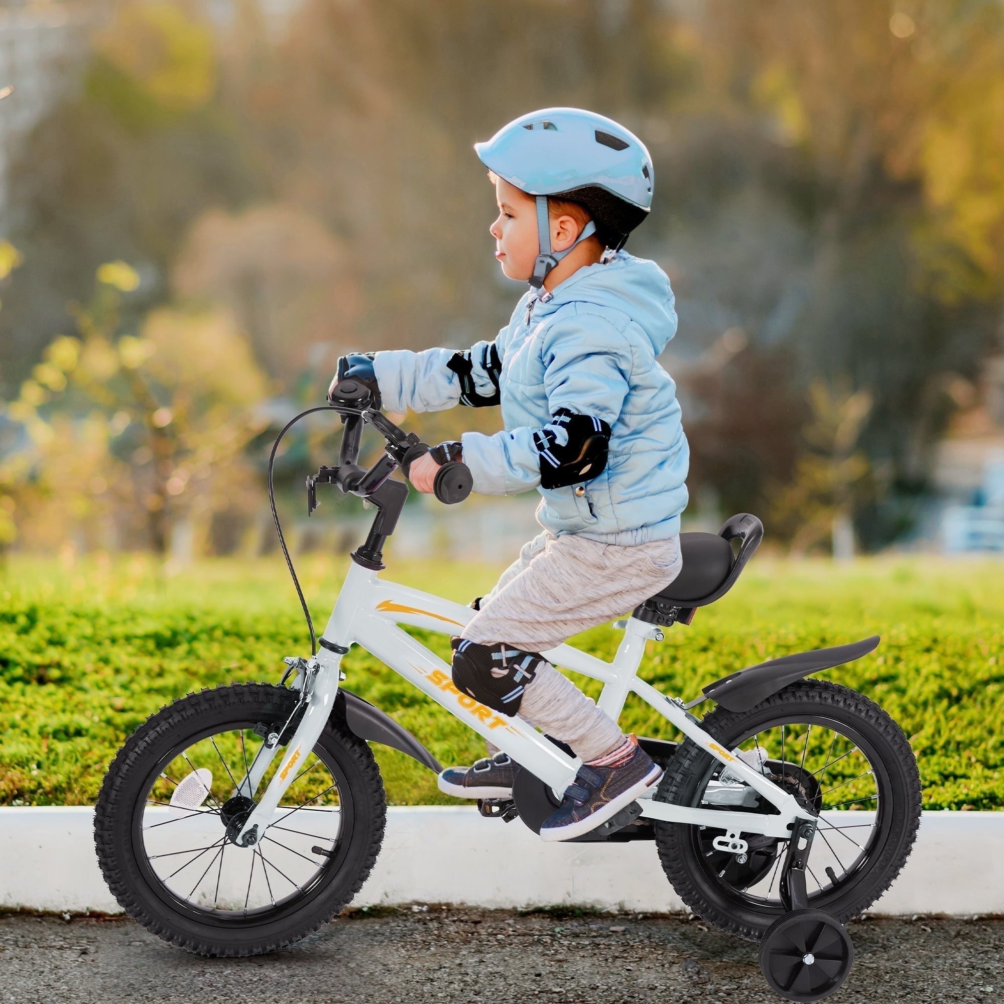 Naipo 16 Inch Kid Bikes for Boys and Girls Kid Bicycles with Kickstand and Training Wheels Boys Bike Gray-Orange