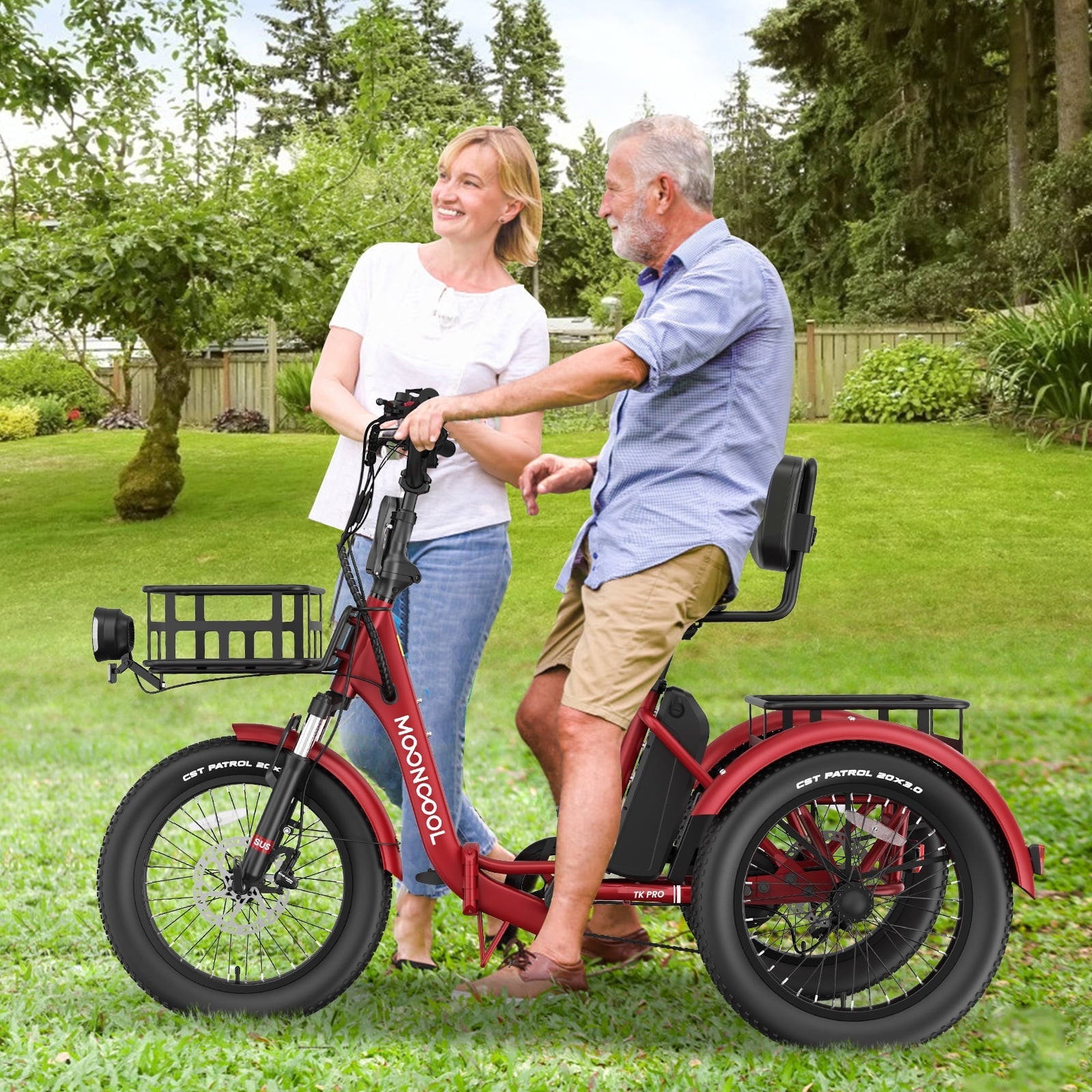MOONCOOL TK Pro Foldable Electric Tricycle W/ Rearview mirror accessory Kit, 1500W Motor 48V 20Ah Battery, 20 Fat Tire Three Wheel 6-Speed Electric Mountain Bicycle for Adults