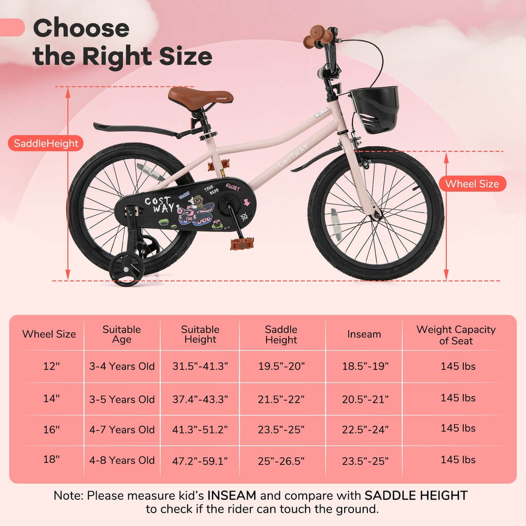 Costway 12 Kid's Bike with Training Wheels Adjustable Handlebar & Seat Handbrake Green
