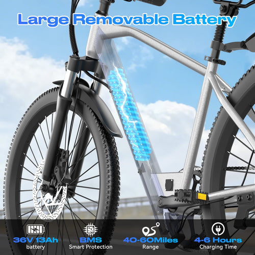 26 Electric Dirt Bike for Adults,1200W Peak Motor, 4 Modes & 7-Speed, UL2849 Certified,x Max 28Mph & 50Miles, Internal Removable Battery,Shock Absorber, Electric Mountain Bike