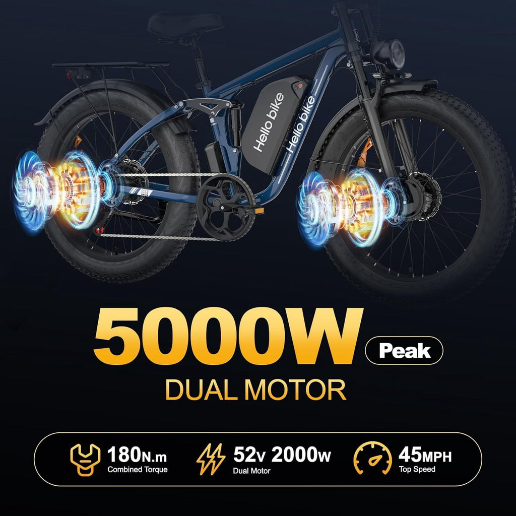26 Electric Bike for Adult,5000w Dual Motors,up 100 Miles 52V 25Ah Ebike,26 x 4.0 Fat Tire Adult Bicycles for All Terrain,Mountain Commuter UL2849