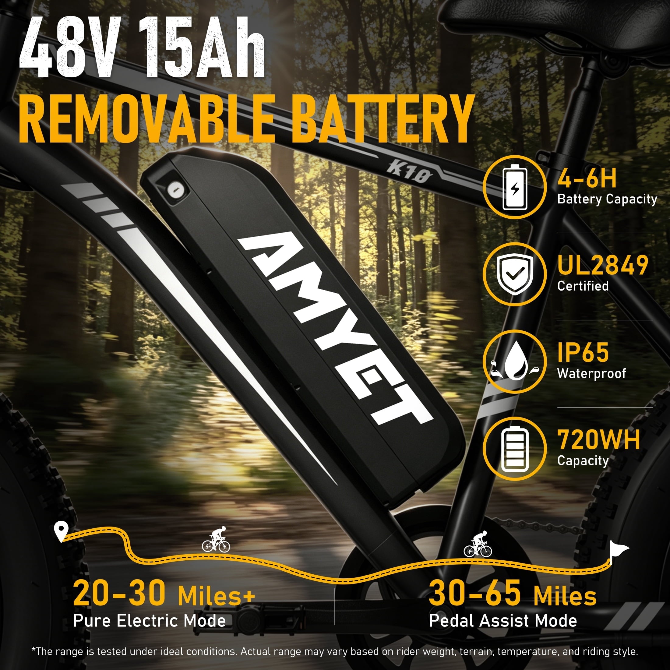 AMYET 1000W Electric Bike, 20 Fat Tire Ebike 28MPH 48V 15Ah E-Mountain Bicycles UL2849 Black