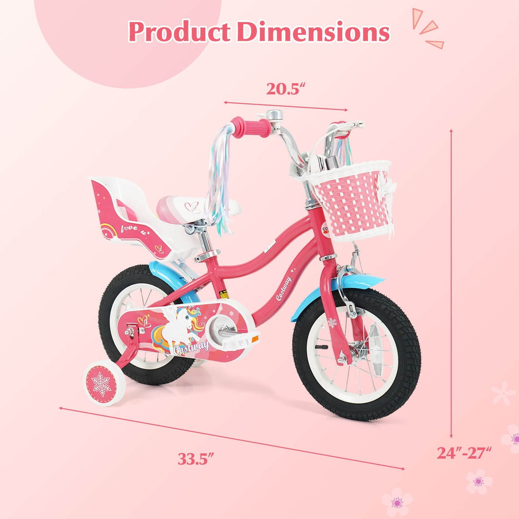 Costway 18 Inches Kids Bicycle with Training Wheels & Basket for Girls Age 4-8 Years Pink