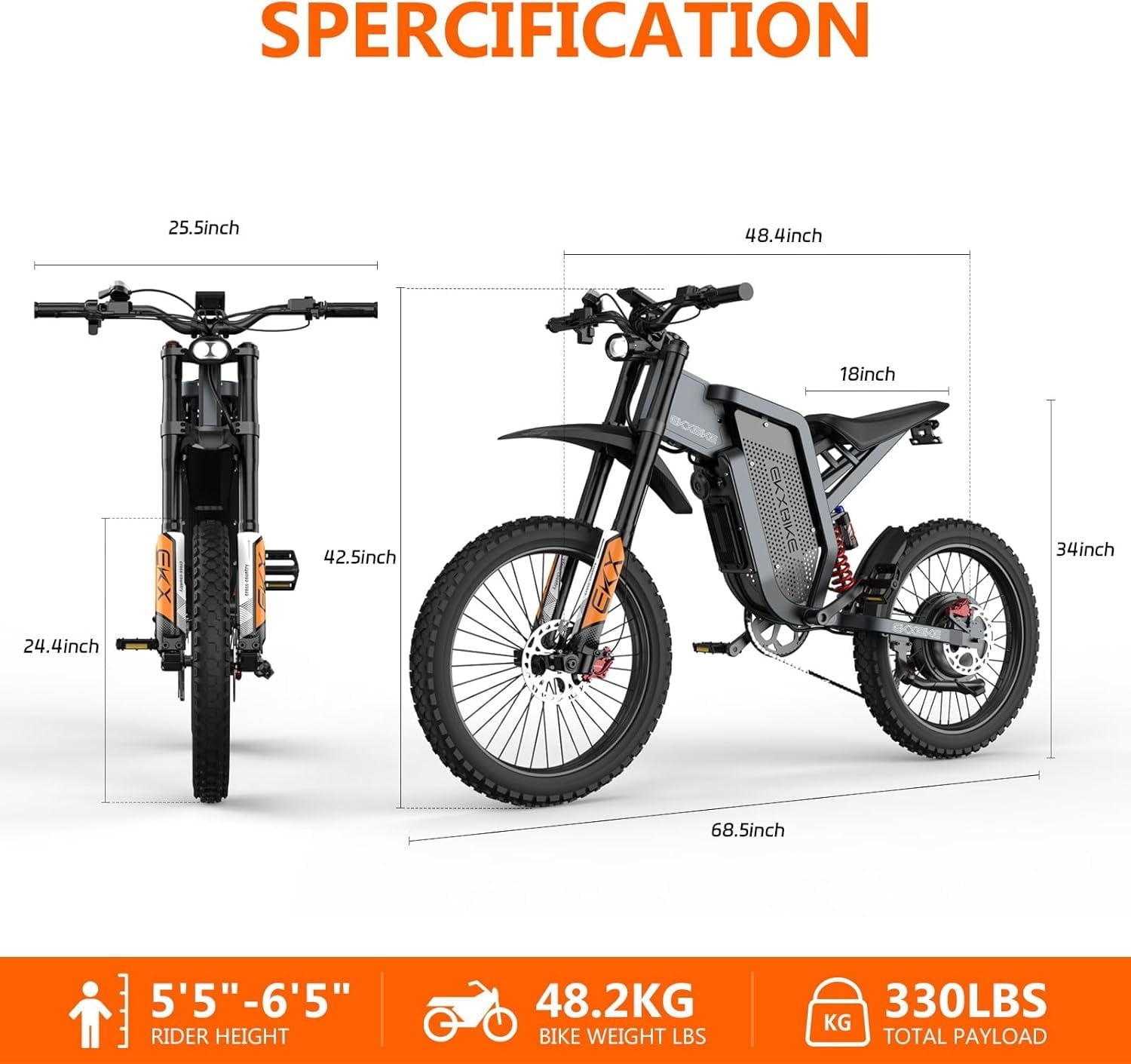 EKXBIKE Peak 6000W X21 Max Electric Bike for Adults,60V 30Ah Battery Off-Road E-Bike,50 MPH Electric Motorcycle,19x2 All Terrain Tires,Dual Suspension Mountain Ebike UL2849