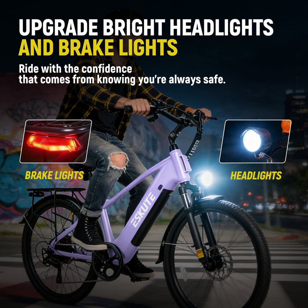 ESKUTE C200 70-Mile Electric Bike for Adults with 840Wh Removable Battery, 1300W Peak Power Ebike, Up to 28MPH Speed, 26 Tires, 7-Speed Adjustable Stem Step-Over E-Bicycle,Orange, UL2849