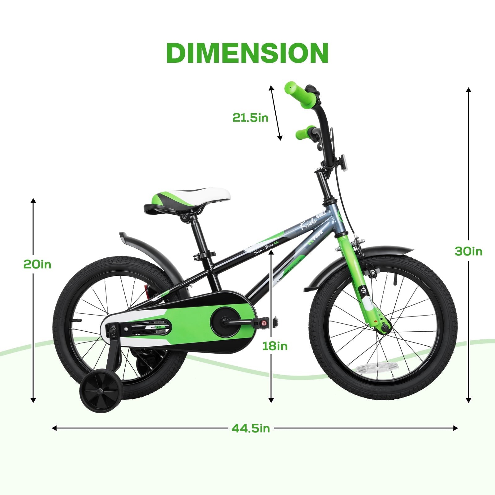 Hykolity Kids Bike, 16 Inch Children Bicycle for Boys & Girls Ages 4-6 Years Old, Rider Height 38-48 Inch, Sport Bike BMX Freestyle Handlebar Black Green