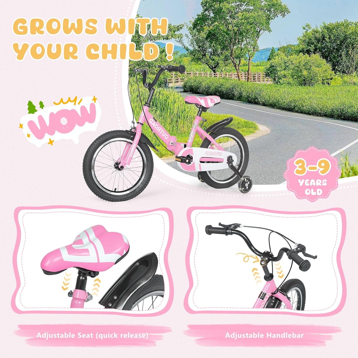 Marknig 14 16 18 Folding Kids Bike with Removable Training Wheels, Children's Bicycle for Boys & Girls Ages 3-9 Years, Easy-Storage Toddler Bike