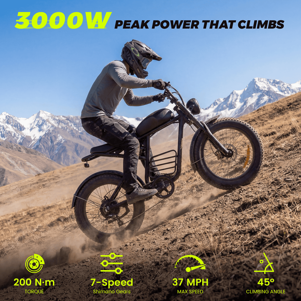 Electric Bike for Adults, 3000W Dirt Bike, 37MPH, 48V 35Ah E-Bike, 100 Miles Electric Motorcycle, 20 Fat Tire Off-Road Bike, All Terrain for Mountains, Snow, Sand, Road