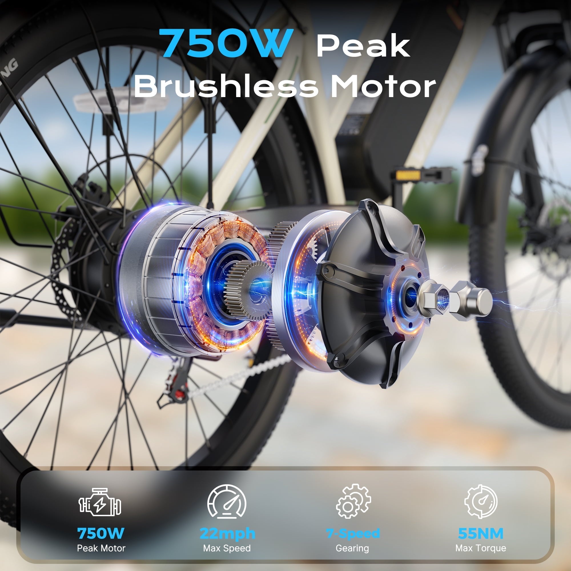 VIPDRIVE 26 Electric Bicycle for Adults & Women, Peak 750W Motor E-Bikes, 48V 7.8Ah Battery, 7-Speed, City Cruiser E-Bike, LCD Display, 50 Mi Range（UL2849）