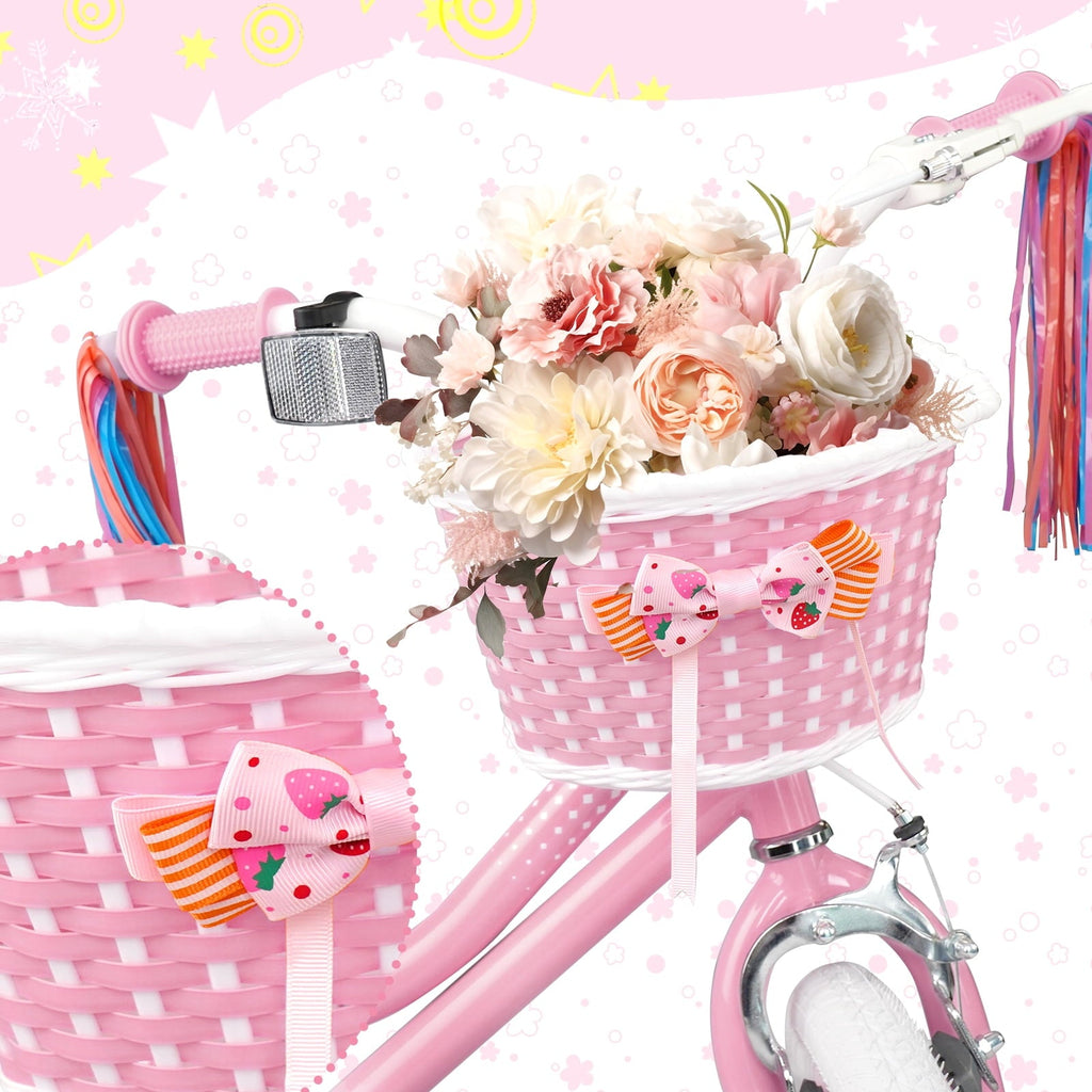 XJD Girls Bike for Toddlers 3-9 Years Old Kids, 16 Inch Kids Bike with Training Wheels, Streamers, Basket and Doll Seat, Children Bicycles with Handbrake