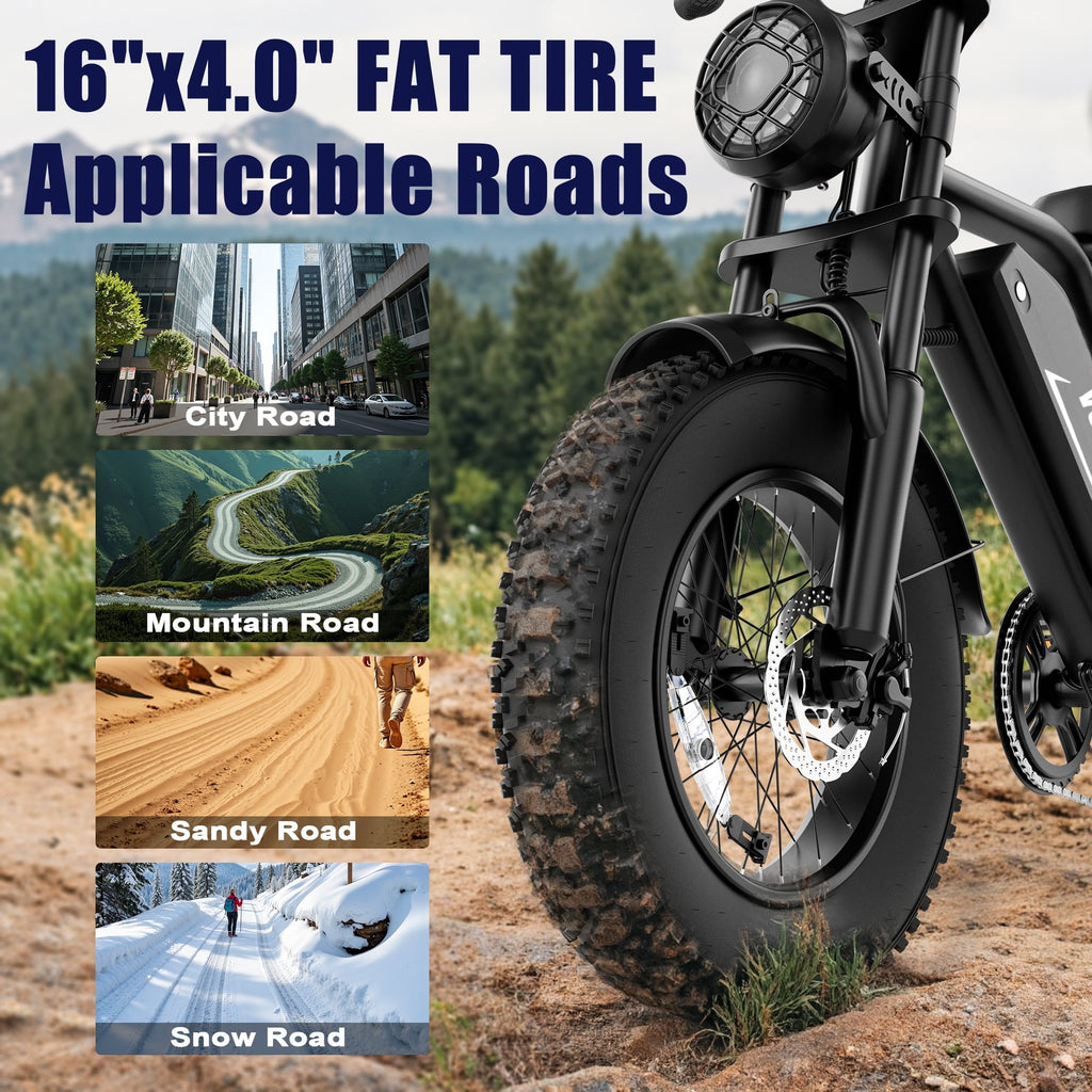 VOLTVOGUE VV-16 Adult Electric Bike, 16 Fat Tire Ebike, 48V 15.6Ah 748Wh Lithium Battery, 750W Motor, Full Suspension All-Terrain E-Bike with App Control, Recommended Age 16+ UL2849