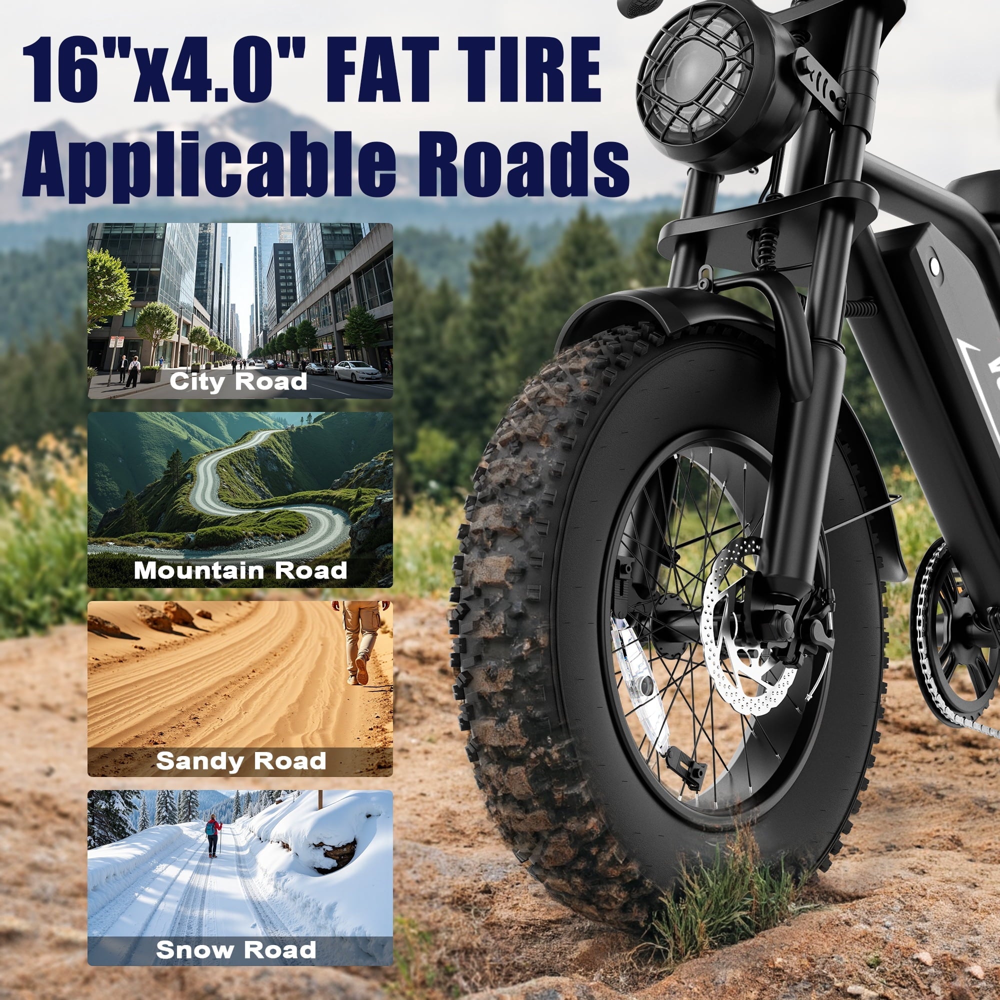 VOLTVOGUE VV-16 Adult Electric Bike, 16 Fat Tire Ebike, 48V 15.6Ah 748Wh Lithium Battery, 750W Motor, Full Suspension All-Terrain E-Bike with App Control, Recommended Age 16+ UL2849