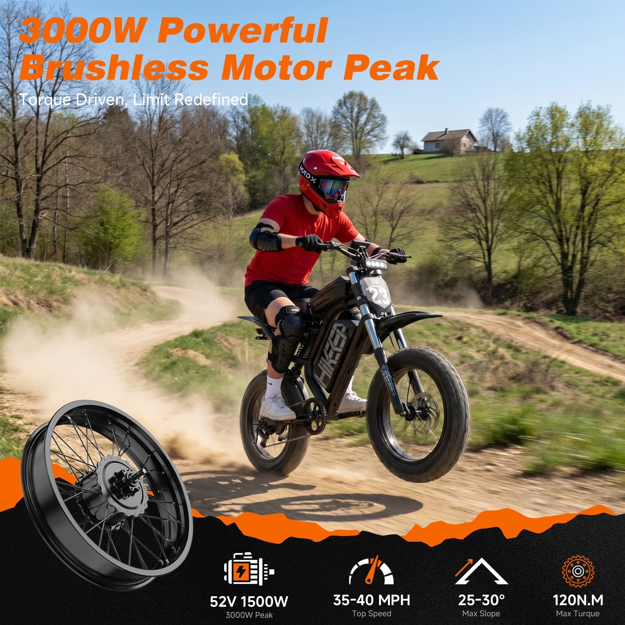 HiKeep 750W 1500W Fat Tire Electric Bike for Adults, 48V 17.5Ah Battery Ebike, Full Suspension E-Bike, Long Range Mountain Electric Bicycle, UL2849
