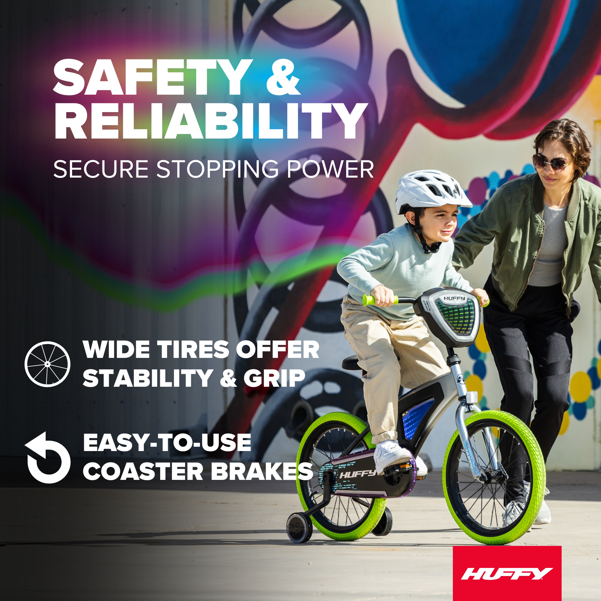 Huffy 18 Electro-Light Kids' Bike, Fits Riders 42 - 49, Grey/Green, Kids, Unisex
