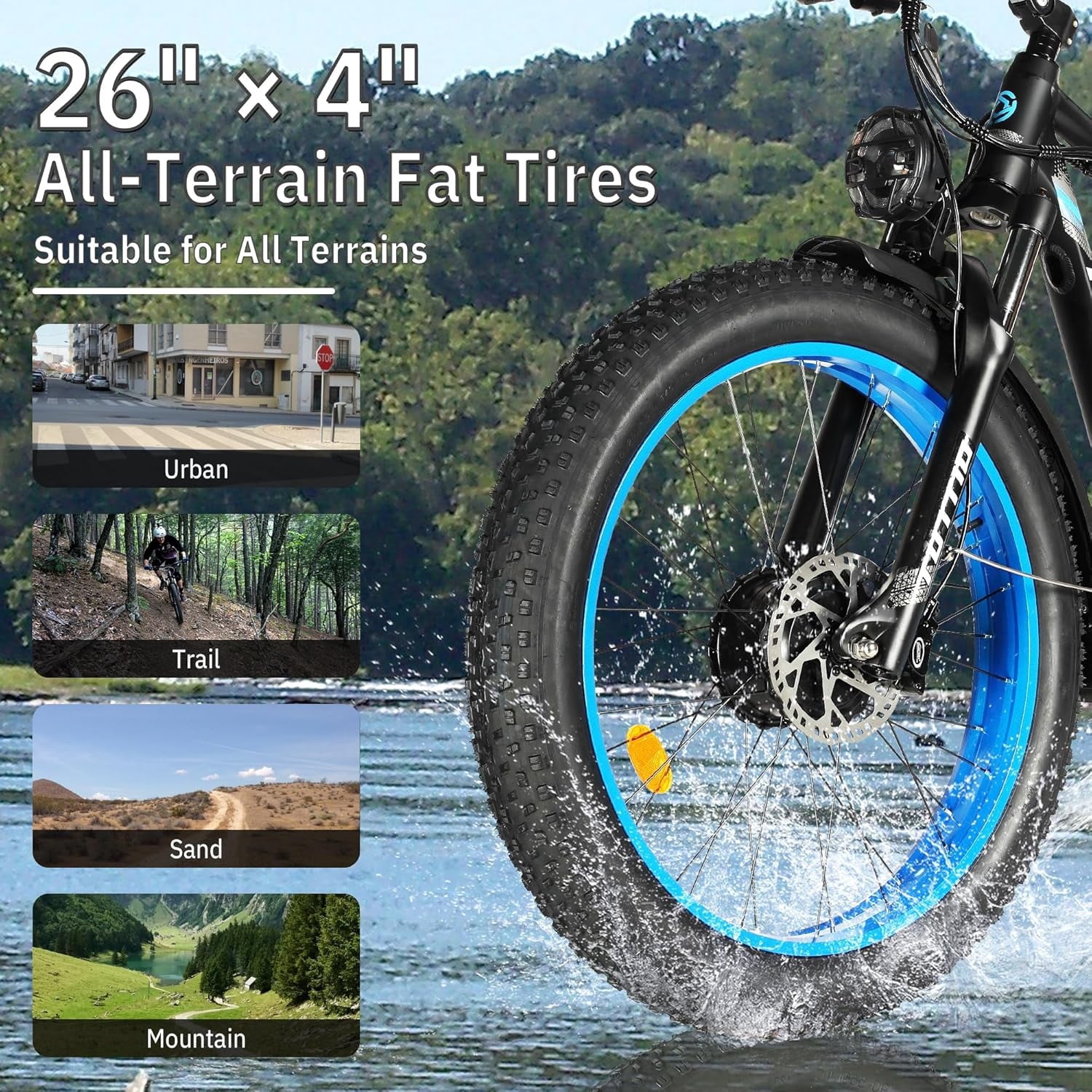 TUTTIO 5000W Dual Motor Electric Bike for Adults Max 46mph, 26x4in Fat Tire All Terrain E-Mountain Bike, 52V 25Ah Full Suspension E Bike, 7-Speed Gear Electric Bicycle UL2849