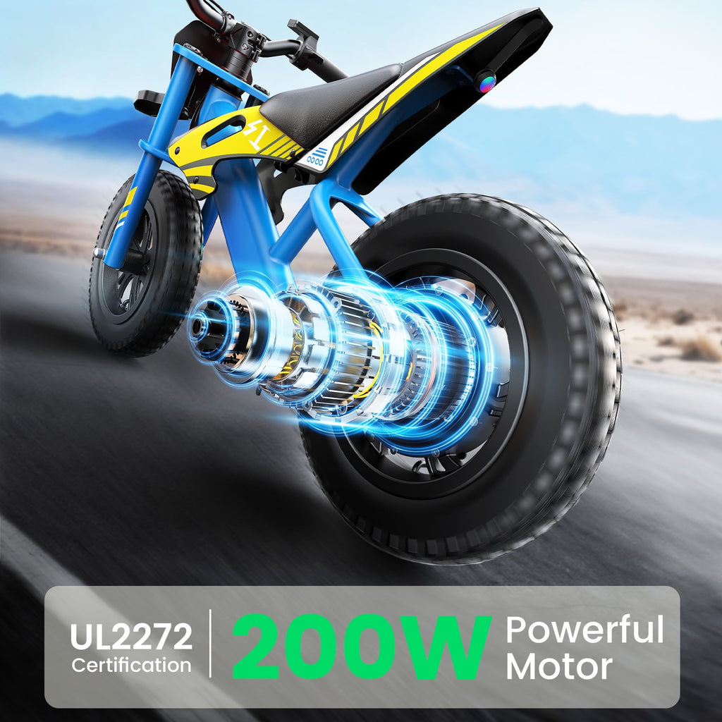 MIHOVER 21.6V Electric Bike for Kids 12, 200W Electric Banlance Bike Ages 5-8 Years Old, Electric Motorcycle Max 10MPH with LED Display, Beginners Friendly - Blue