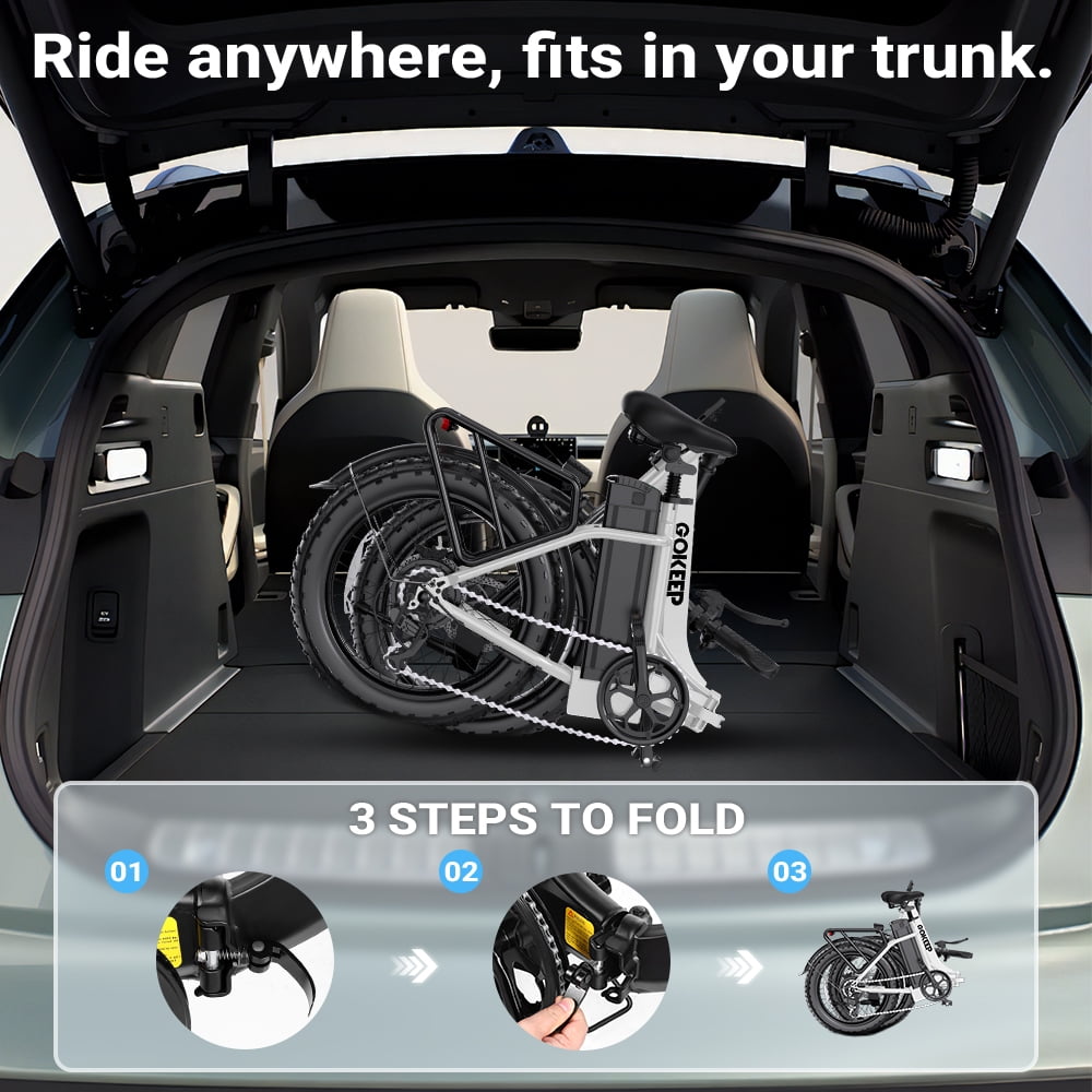 GOKEEP Folding Electric Bike for Adult, 52V 13Ah Removable Battery, 20 Fat Tire & Front Suspension Electric Bicycles, 7-Speed Commuter Ebike, UL2849, Black