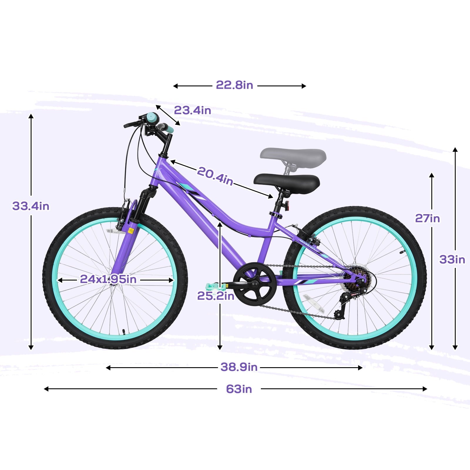 Hykolity 24 inch Kids Mountain Bike,7 Speed Kid Bicycle Age 8-14 Year Old with Front Suspension Fork,Adjustable Seat Height,High-Carbon Steel,Purple
