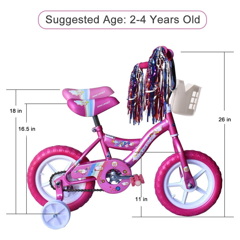 Boys' and Girls' Bike, 12 Kid's Bicycle for 2-4 Years Old, EVA Tires, Training Wheels with Coaster Brake