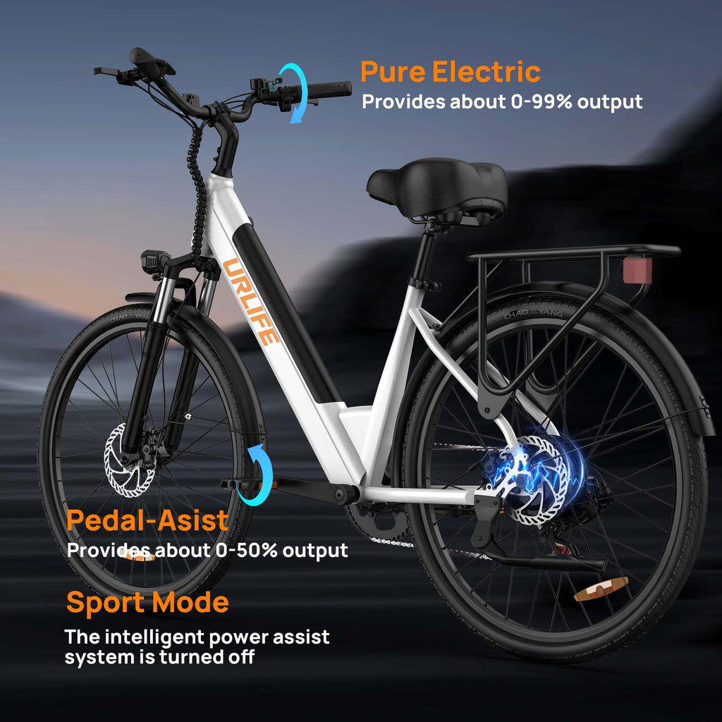 URLIFE 26 Electric Bike for Adults,750W Peak Motor,48V 10.4Ah Removable Battery, 60 Miles Range, 7-Speed City Commuter Ebike,UL2849-White