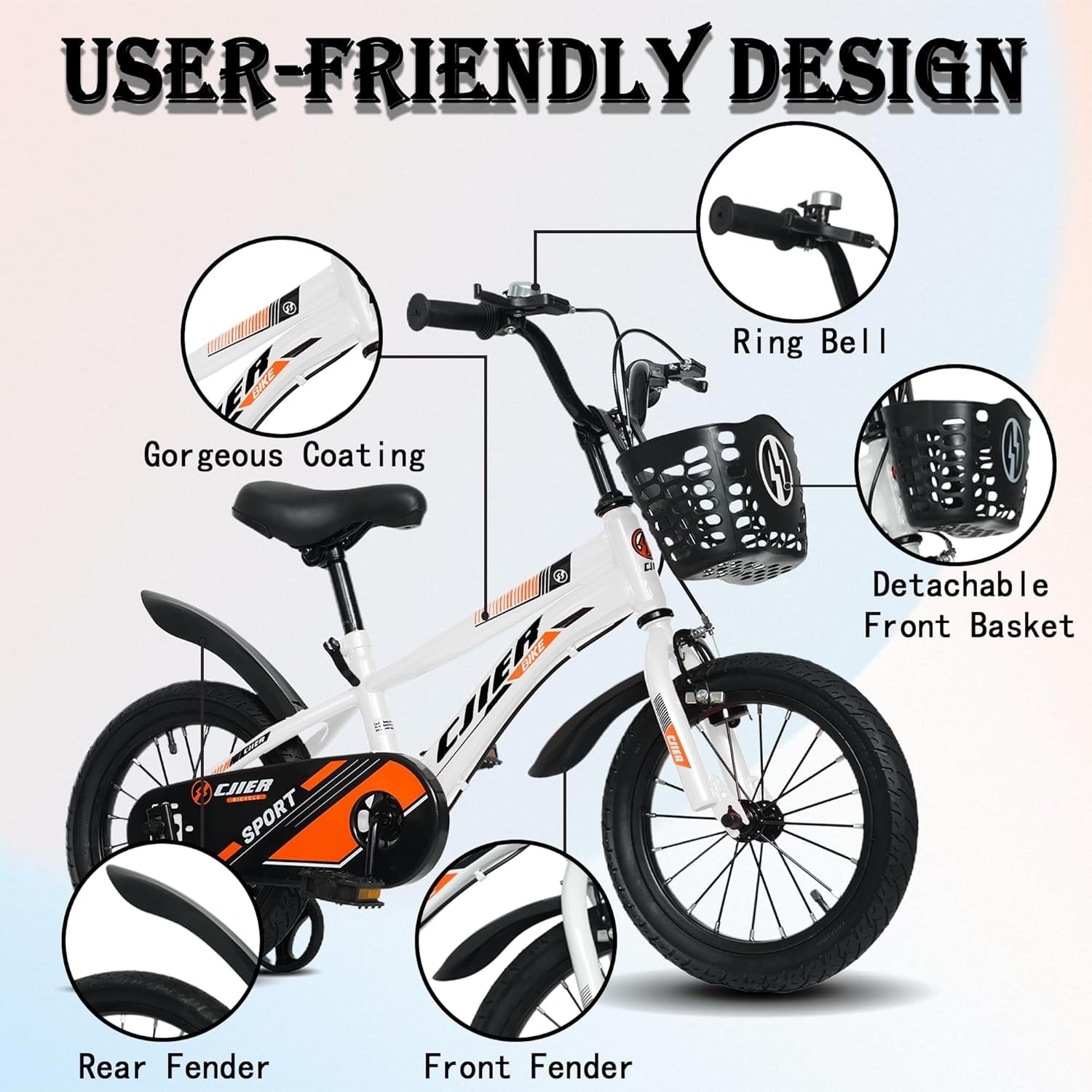 NEORIVER 14 Kids Bikes for Girls and Boys, Kids' Bicycles with Training Wheels, Ages 3-5 Years