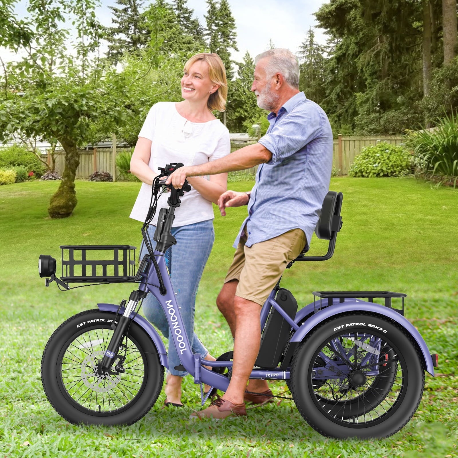 MOONCOOL TK Pro Foldable Electric Tricycle W/ Rearview mirror accessory Kit, 1500W Motor 48V 20Ah Battery, 20 Fat Tire Three Wheel 6-Speed Electric Mountain Bicycle for Adults
