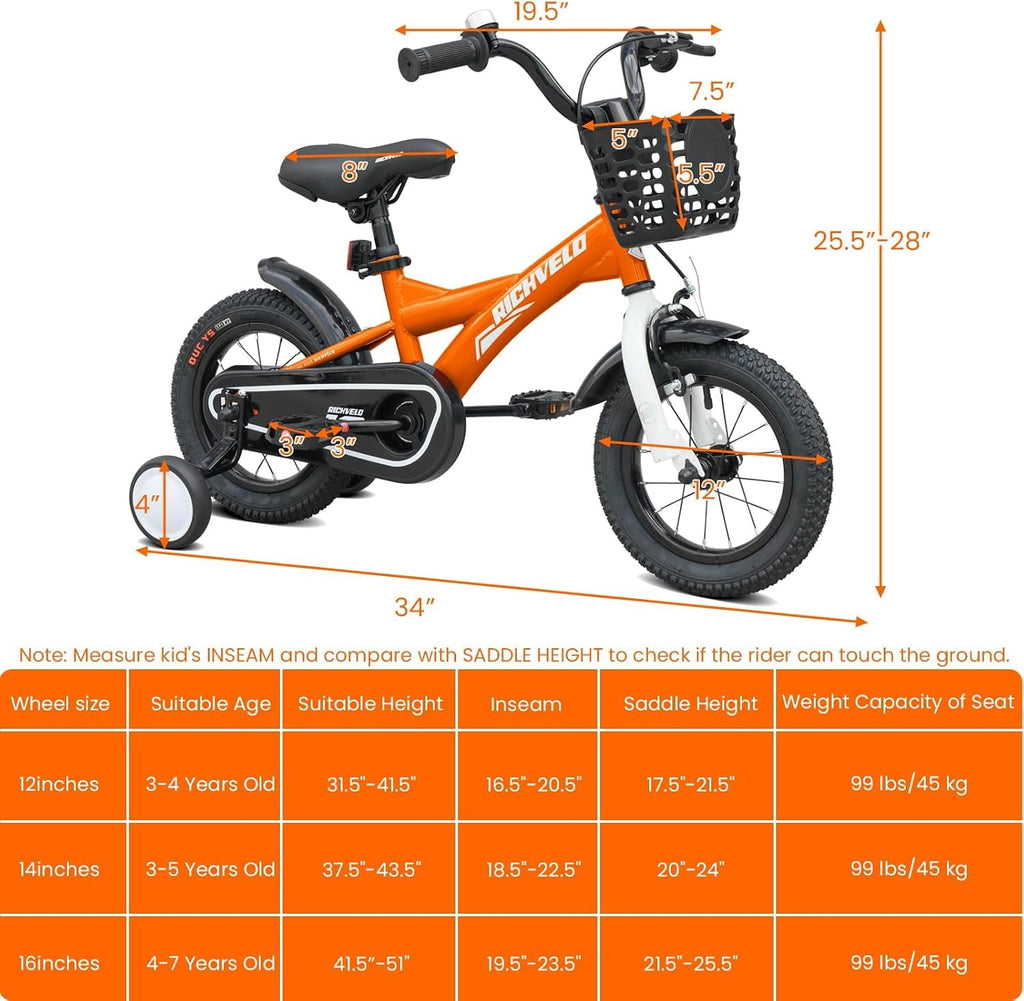 Kids Bike 12 Inch for Boys Girls, BMX Style Kids' Bicycle with Removable Training Wheels and Basket, Coaster Brake Toddlers Children's Bicycle Gift for Boys Girls 2-4 Years Old, Blue