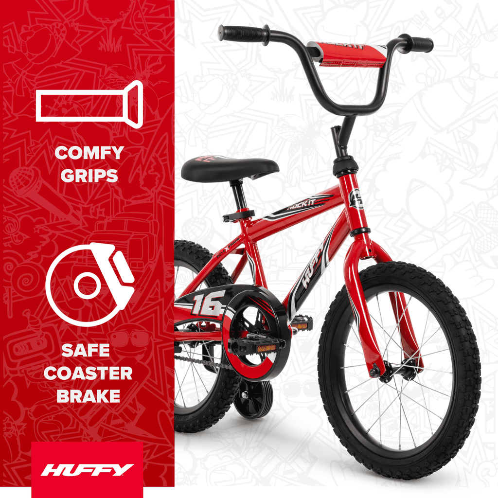 Huffy 16 Rock It Kids' Bike, Fits Riders 42 - 48, Red, Youth, Boys