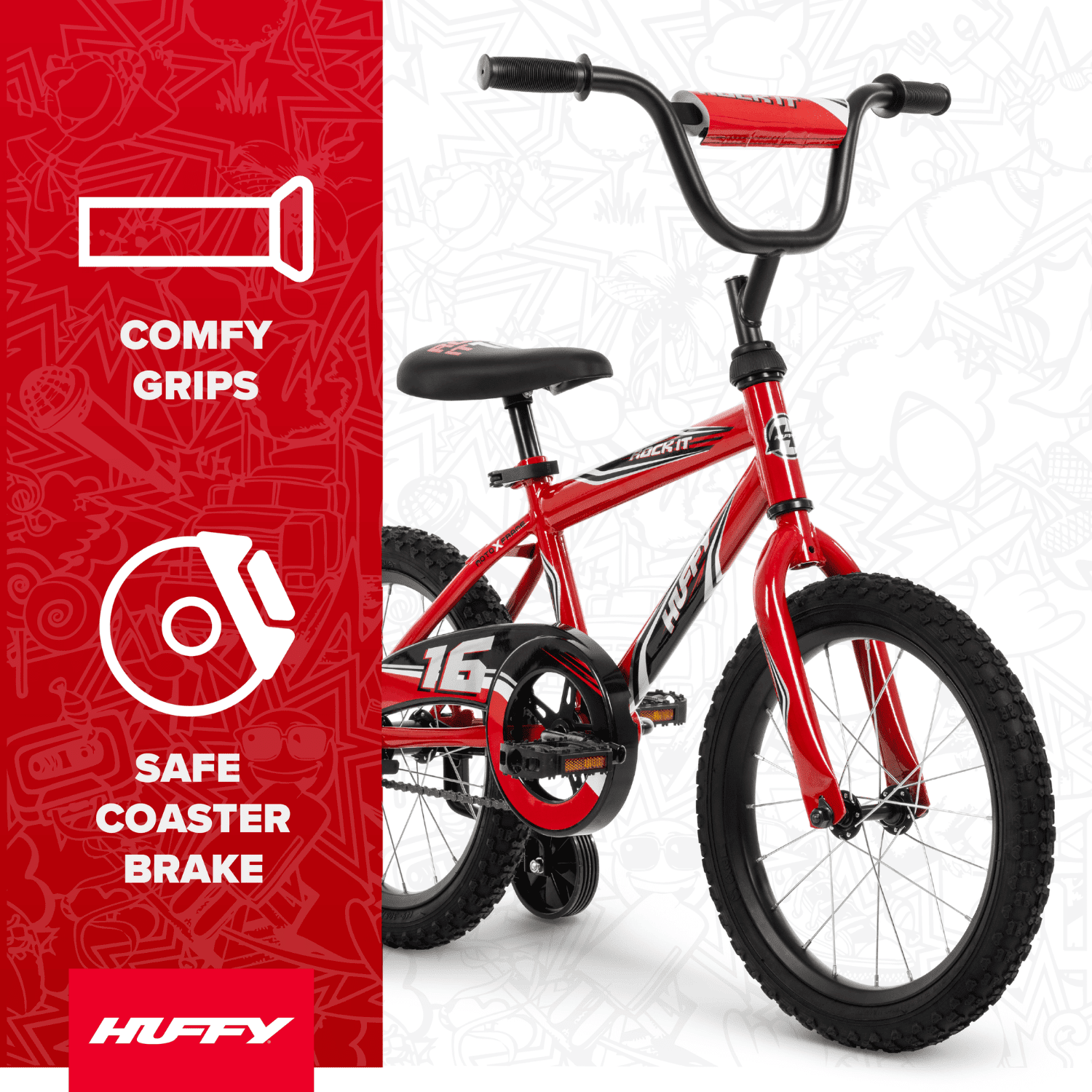 Huffy 16 Rock It Kids' Bike, Fits Riders 42 - 48, Red, Youth, Boys