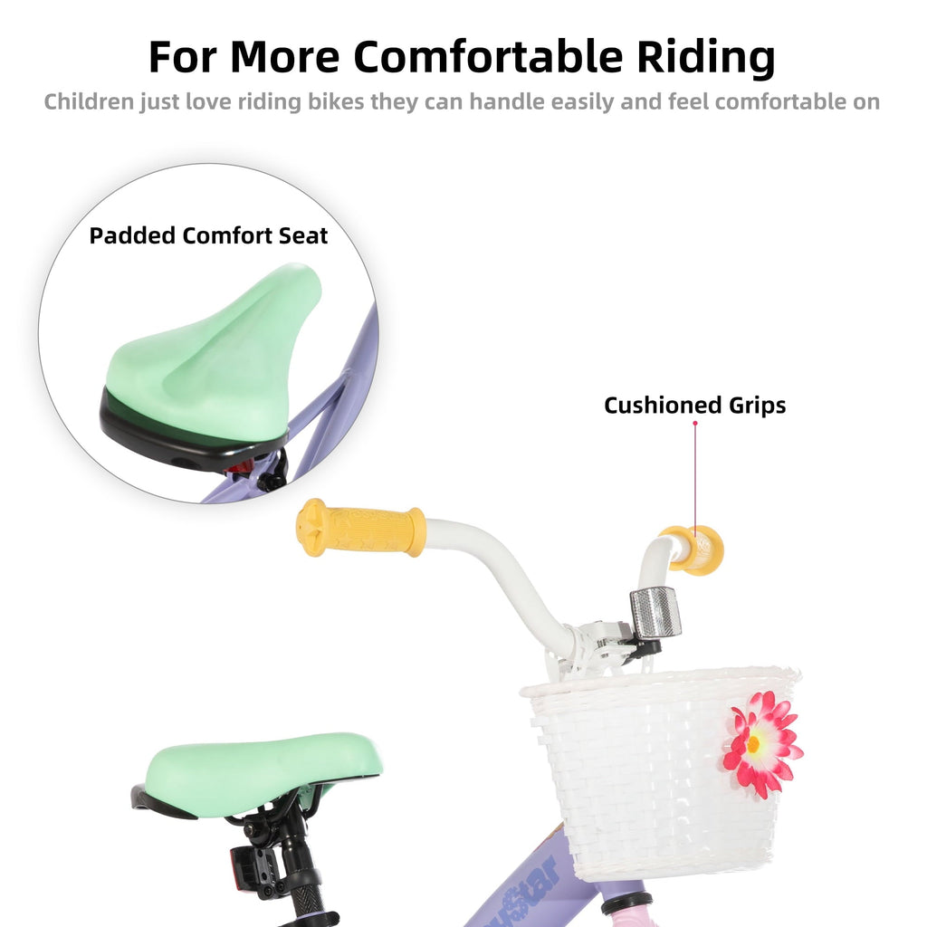 JOYSTAR 12 14 16 Kids Bike for 2-7 Years Girls 33-53 Inch Tall, Rainbow Toddler Bicycle with Basket, Training Wheels & Coaster Brake, 85% Assembled, Macarons