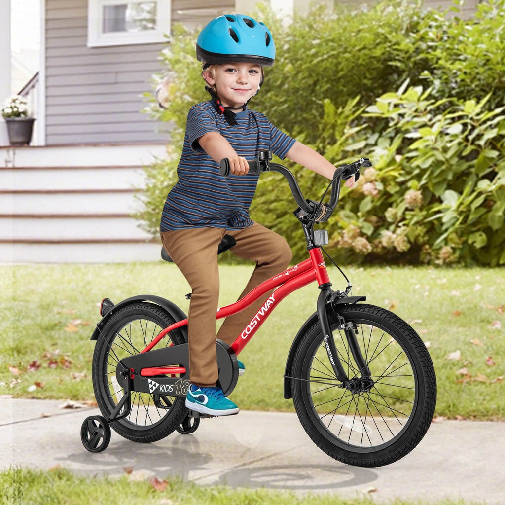 Costway 18 Kids Bike for 4-8 Years Old Boys & Girls with Adjustable Seat Handbrake Reflectors Red