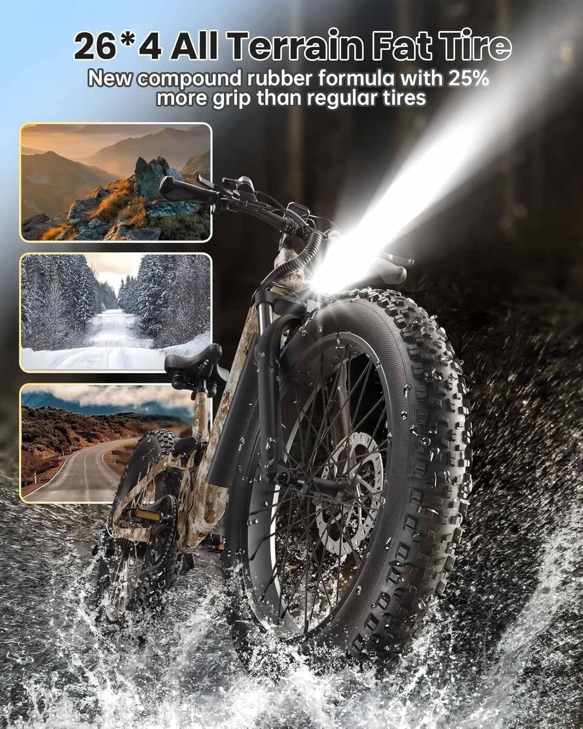 PUCKIPUPPY Electric Bikes for Adults 26 Step-Thru Ebikes 960W Peak Motor 80Miles Range 28mph Max Speed 48V 20AH Battery Full Suspension Fat Tire Mountain E Bike 7 Speed, Comply with UL2849 By SGS