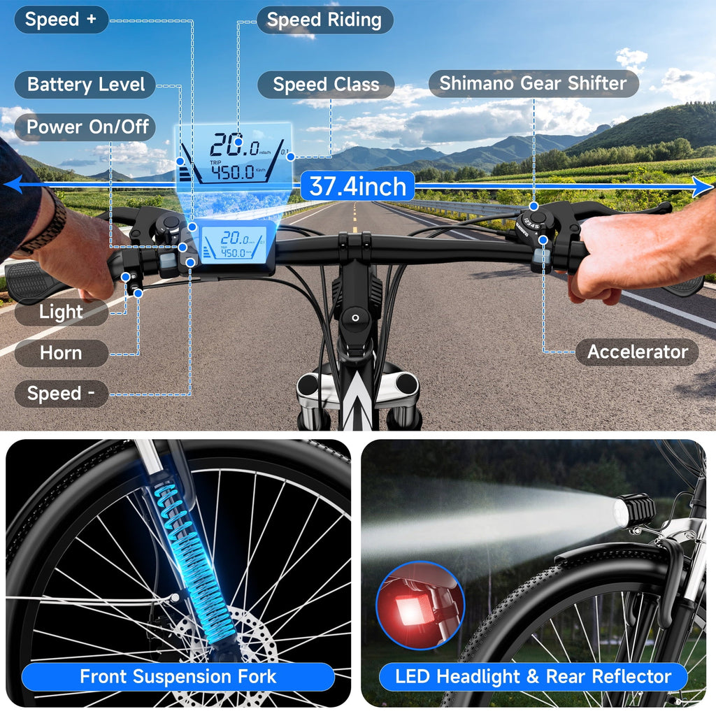 ZNH 1000w Peak Electric Bike for Adults – Electric Mountain Bike w 52V 13Ah Removable Battery ,26 off-road Ebike, Shimano 21-Speed, UL 2849 .Black