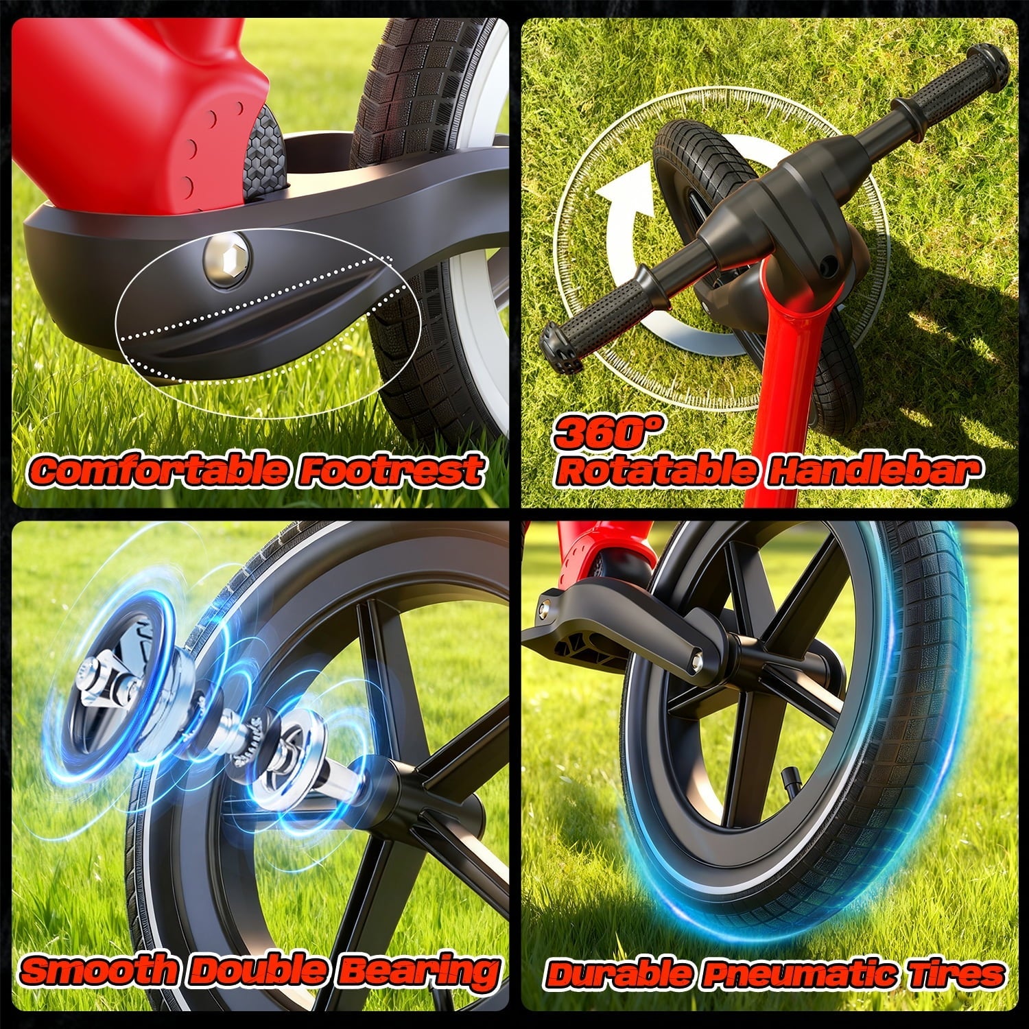 JoyStone 14 Inch Balance Bike for Kids, Toddler Balance Bike with Air Rubber Tires, Adjustable Seat, Lightweight No Pedal Training Bicycle, Gift Bike for 2-6 Boys Girls, Black