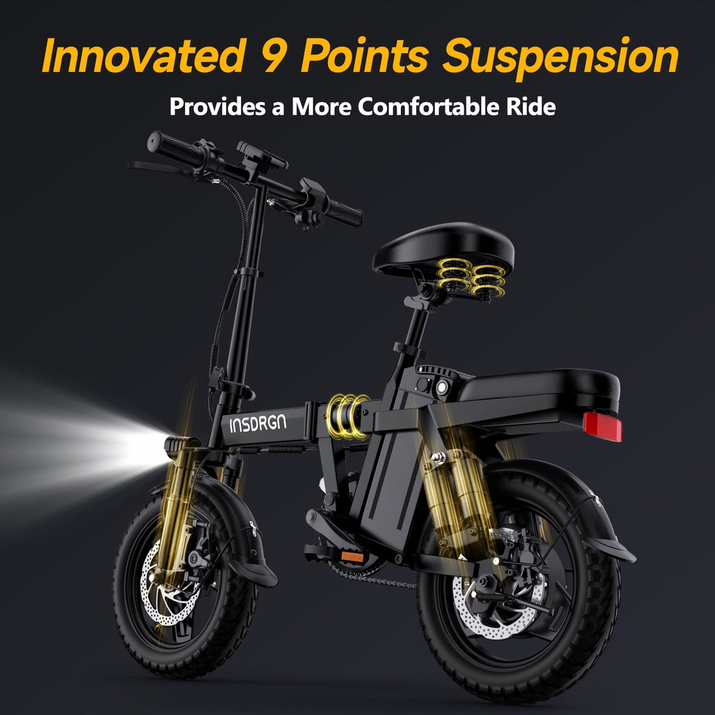 INSDRGN Folding Electric Bike for Adults Teens, 650W Peak Motor, 10.4AH 48V Battery 14 Electric Bicycles, 28 Miles Range, Mini Ebike for City Commuter, UL2849, Gray