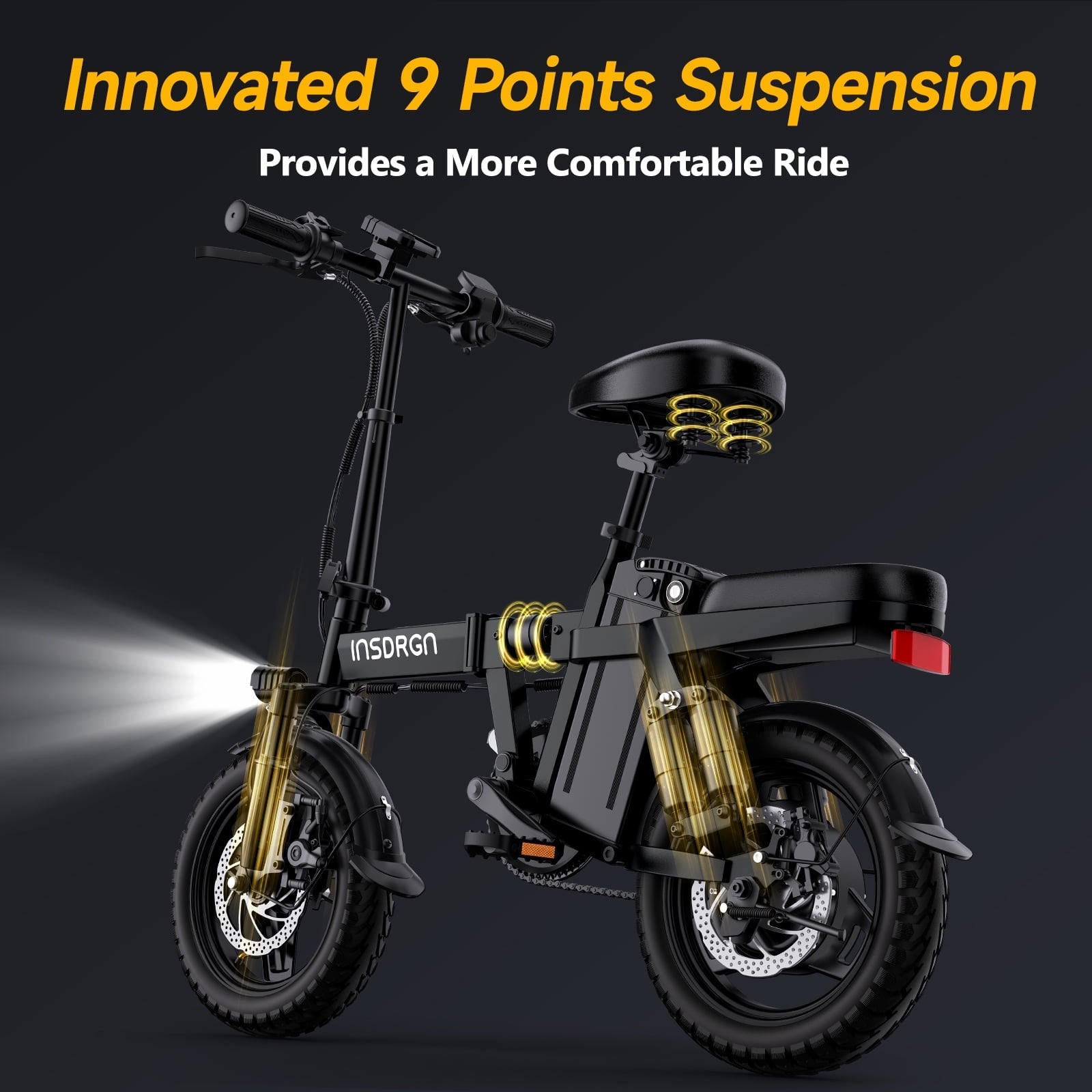 INSDRGN Folding Electric Bike for Adults Teens, 650W Peak Motor, 10.4AH 48V Battery 14 Electric Bicycles, 28 Miles Range, Mini Ebike for City Commuter, UL2849, Gray