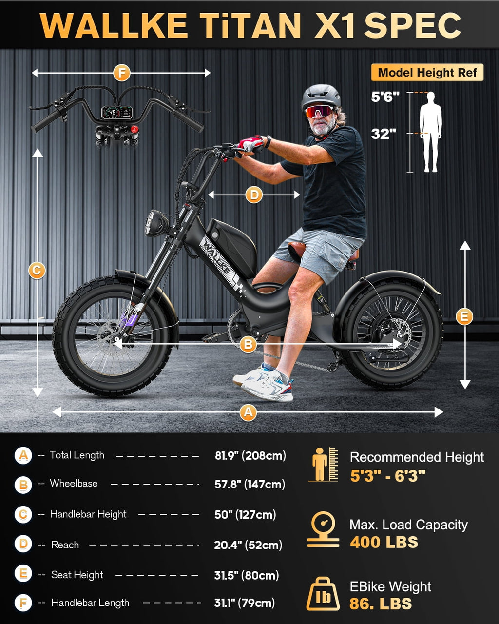 W WALLKE Titan X1 Carbon Fiber Frame Electric Bike, 30Ah Long Range Ebike for Adults, 3800W 40MPH Fast E Bike, 20x5 Puncture-Proof Fat Tire