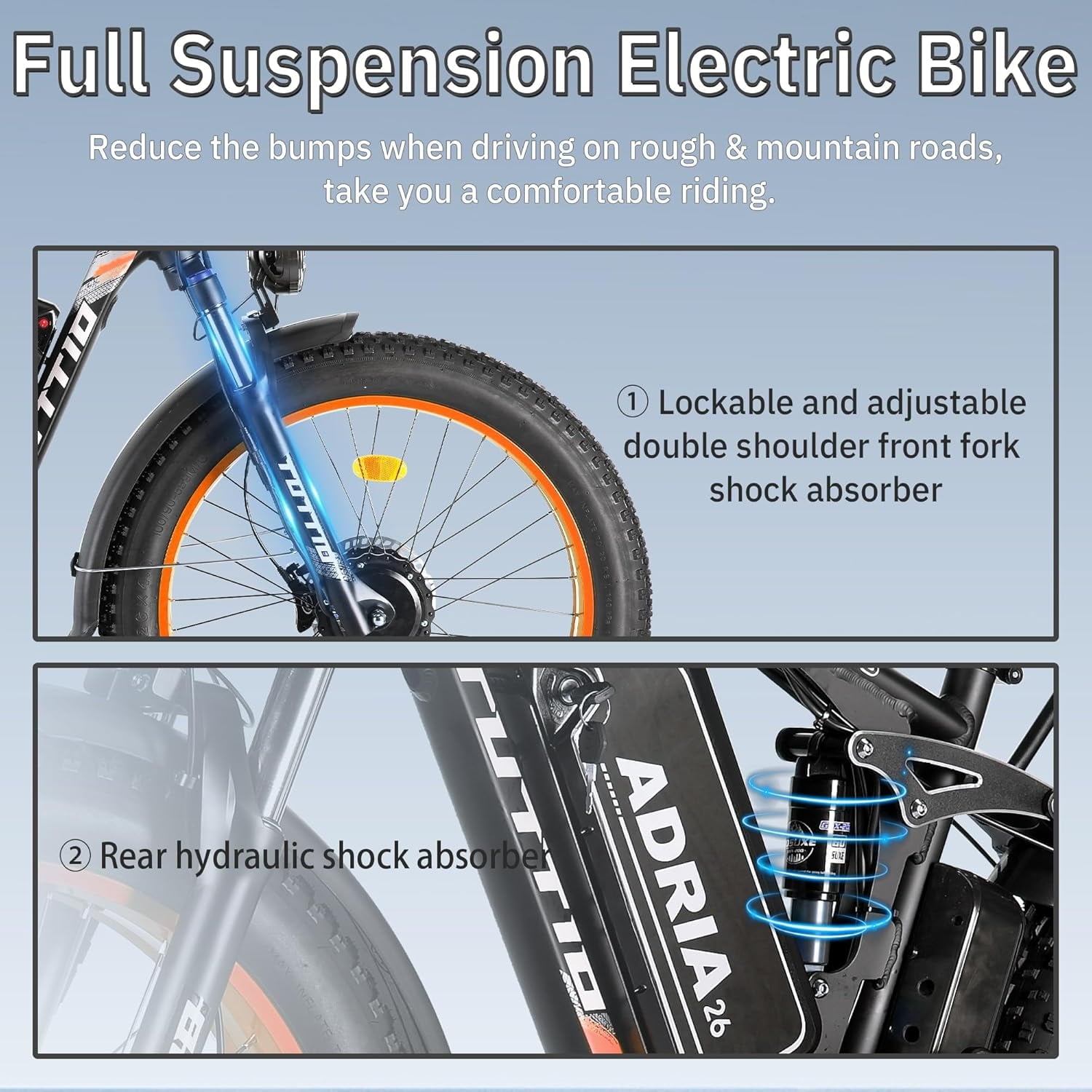 TUTTIO 5000W Dual Motor Electric Bike for Adults Max 46mph, 26x4in Fat Tire All Terrain E-Mountain Bike, 52V 25Ah Full Suspension E Bike, 7-Speed Gear Electric Bicycle UL2849