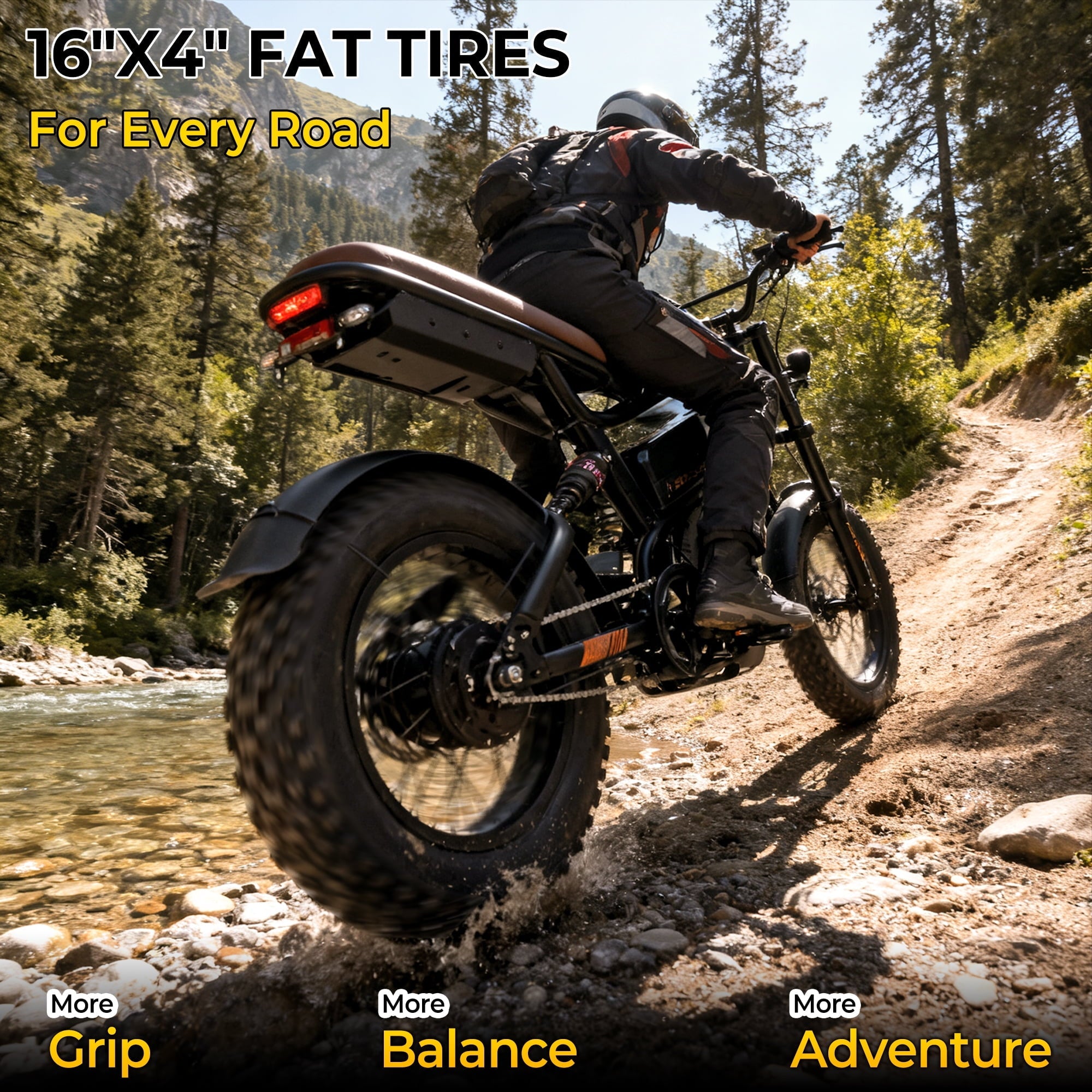 Skeri 750W (Peak 1000W) Electric Bike, 16” x 4” Fat Tire Dual Suspension E-Mountain Bikes, 48V 13Ah Battery UL2849