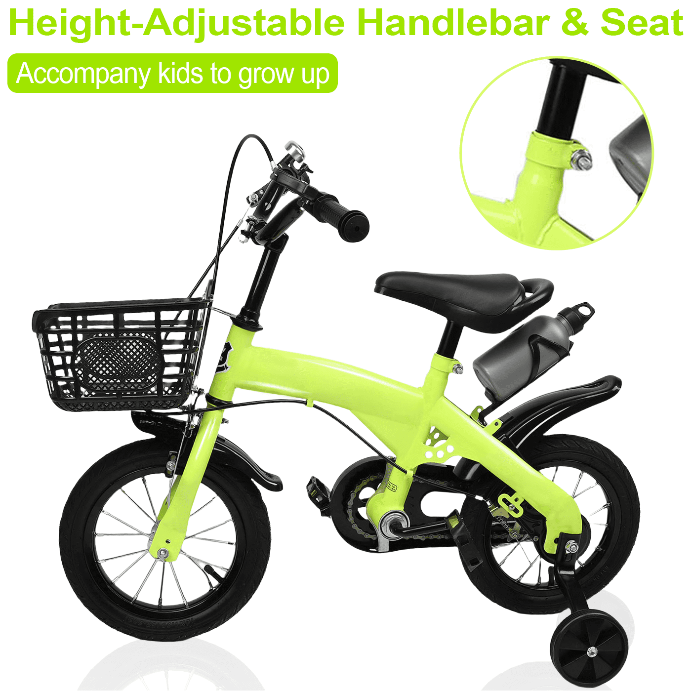 12 inch Kids Bike with Training Wheels, Children Bike with Adjustable Handlebar, Kids Bicycle for Boys Girls Toddlers Age 3-5, 2-in-1 Red Toddler Bike