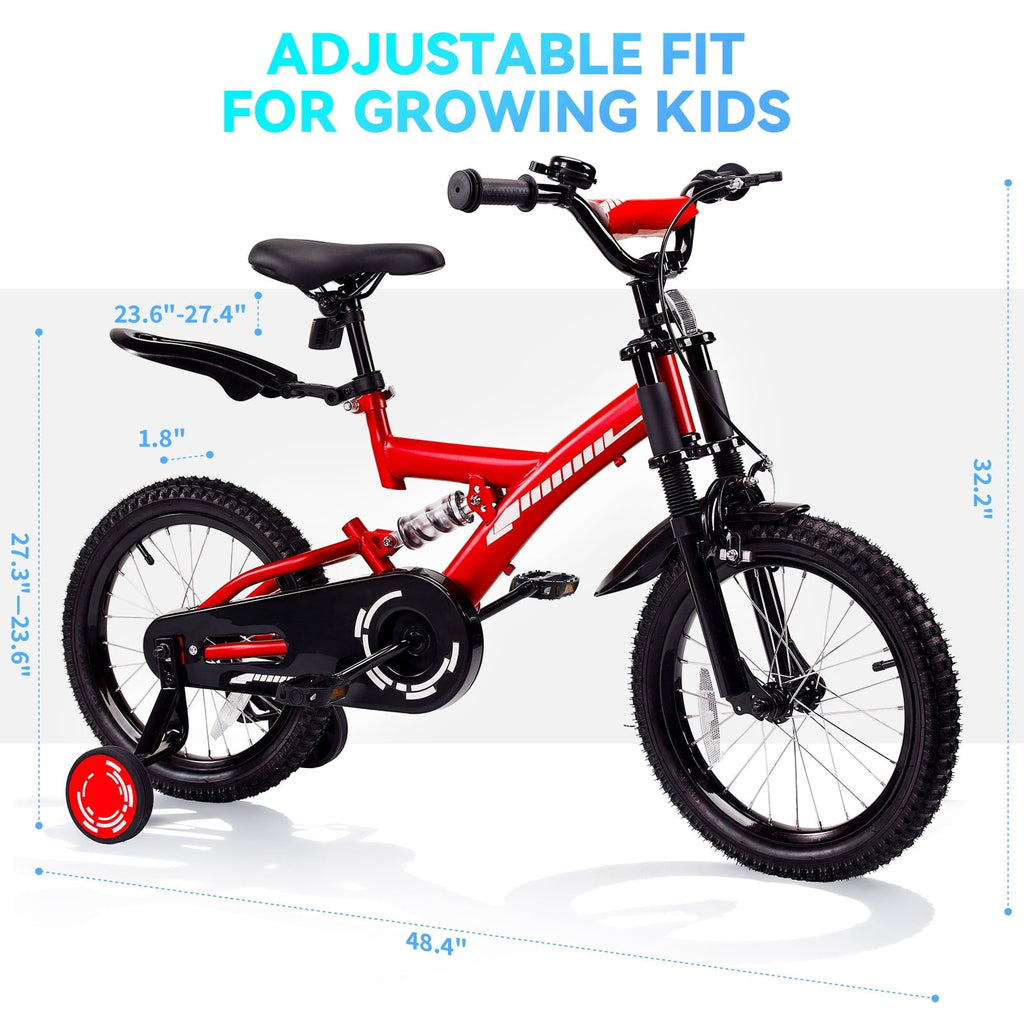 Fenbeli 16 Inch Kids Bike with Training Wheels for Girls Boys Ages 4-7, Red