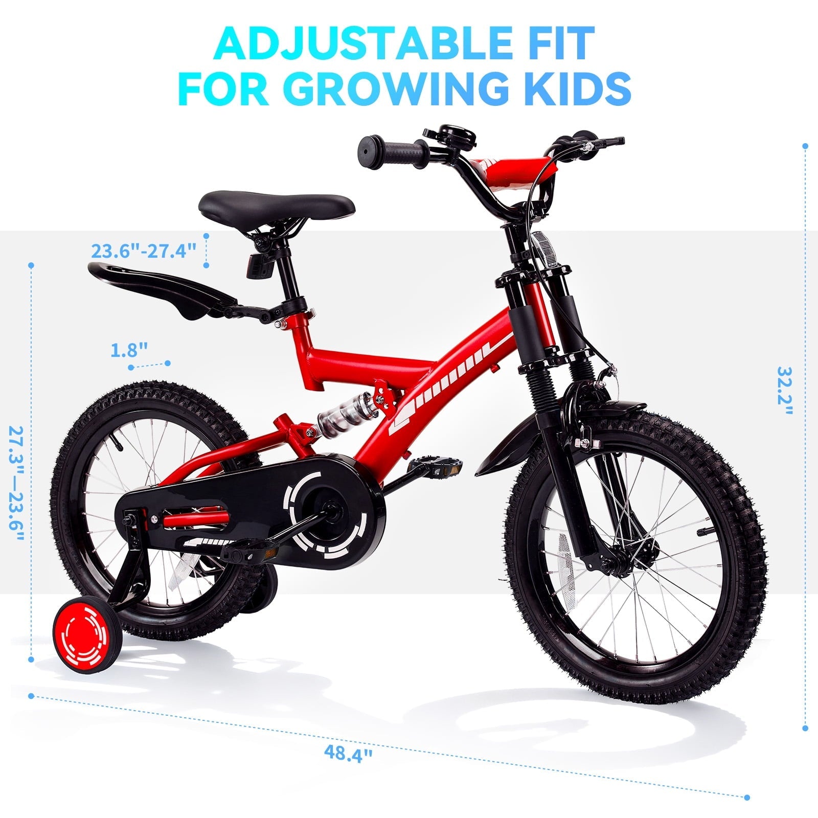 Fenbeli 18 Inch Kids Bike with Training Wheels for Girls Boys Ages 6-9, Red