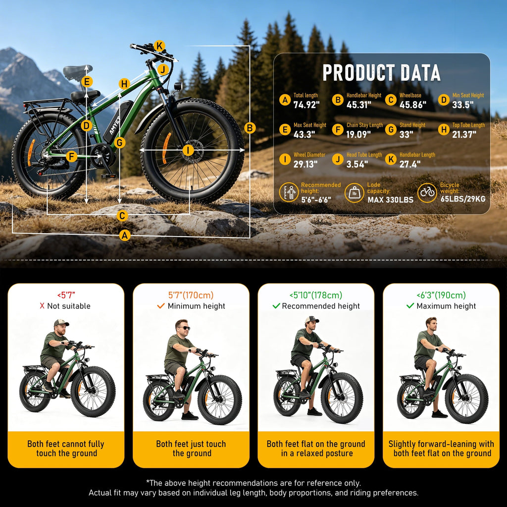 AMYET EB26 Electric Bike for Adults, Peak 1500W 48V 15Ah, 26 Fat Tire Ebike, E-Mountain Bicycle, UL2849